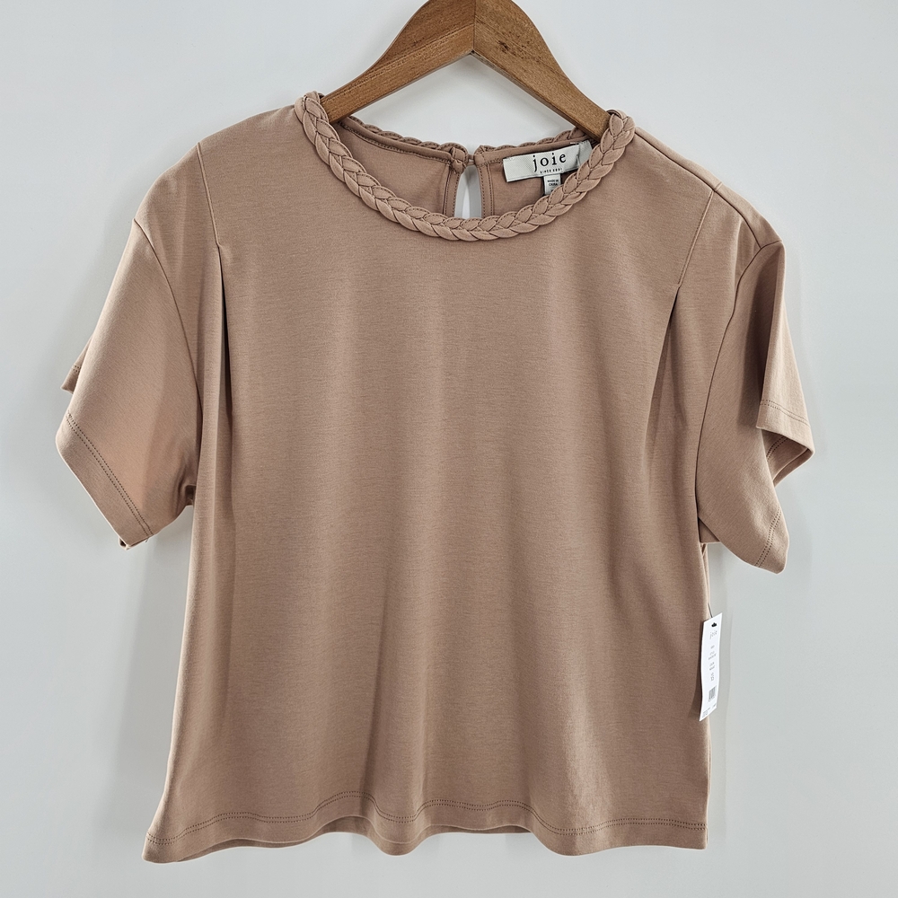 Joie Sola Short Sleeve Tan Braided Detail Neckline Womens Size XSmall